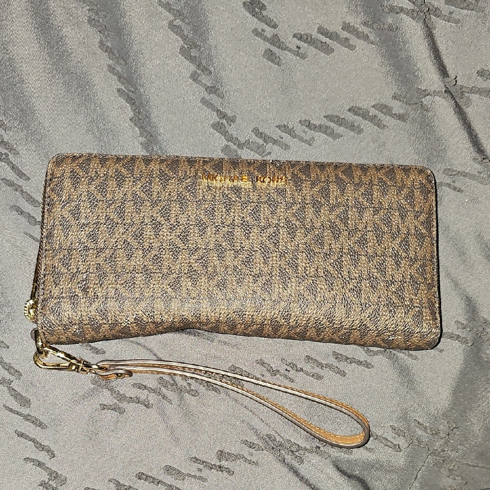 Michael Kors Monogram Tan Wristlet Wallet